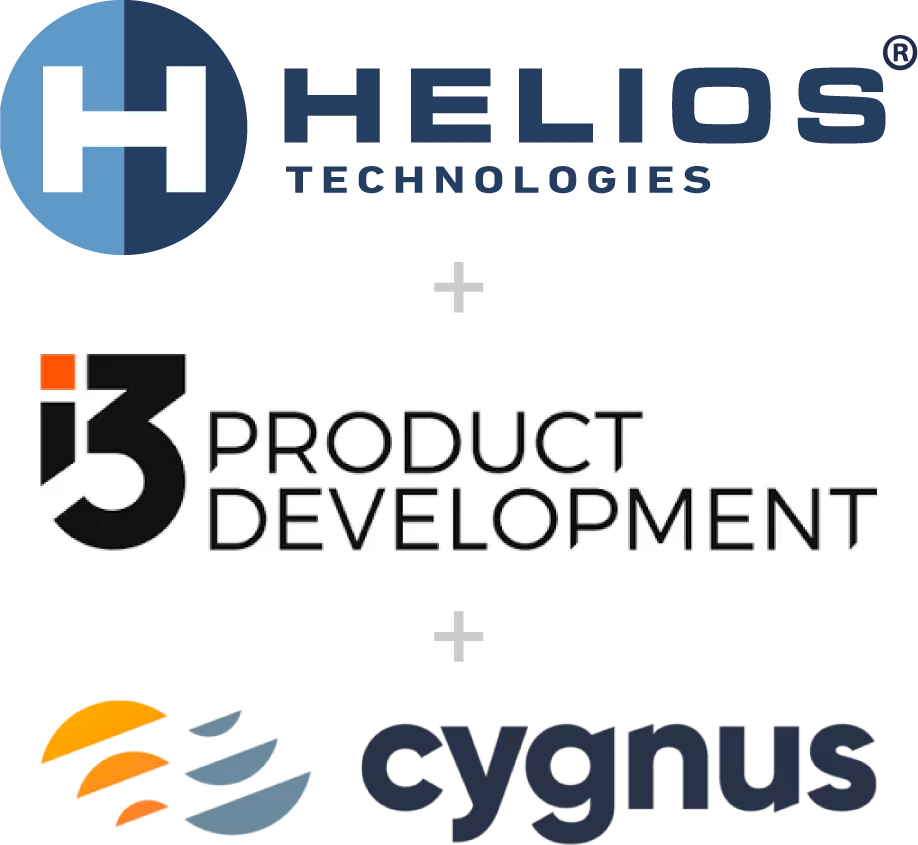 combination of Helios, i3, and Cygnus logos grouped with plus icons.