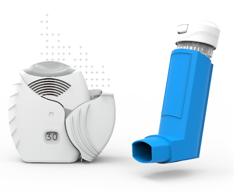 Propeller Health sensors shown on inhalers over transparent background