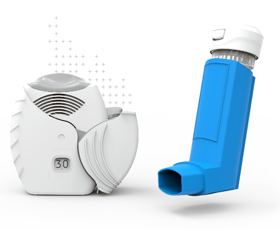 Propeller Health sensors shown on inhalers over transparent background