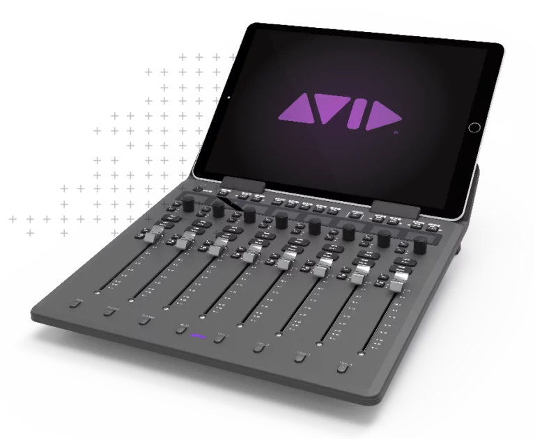 Avid sound mixer on transparent background with graphic pattern