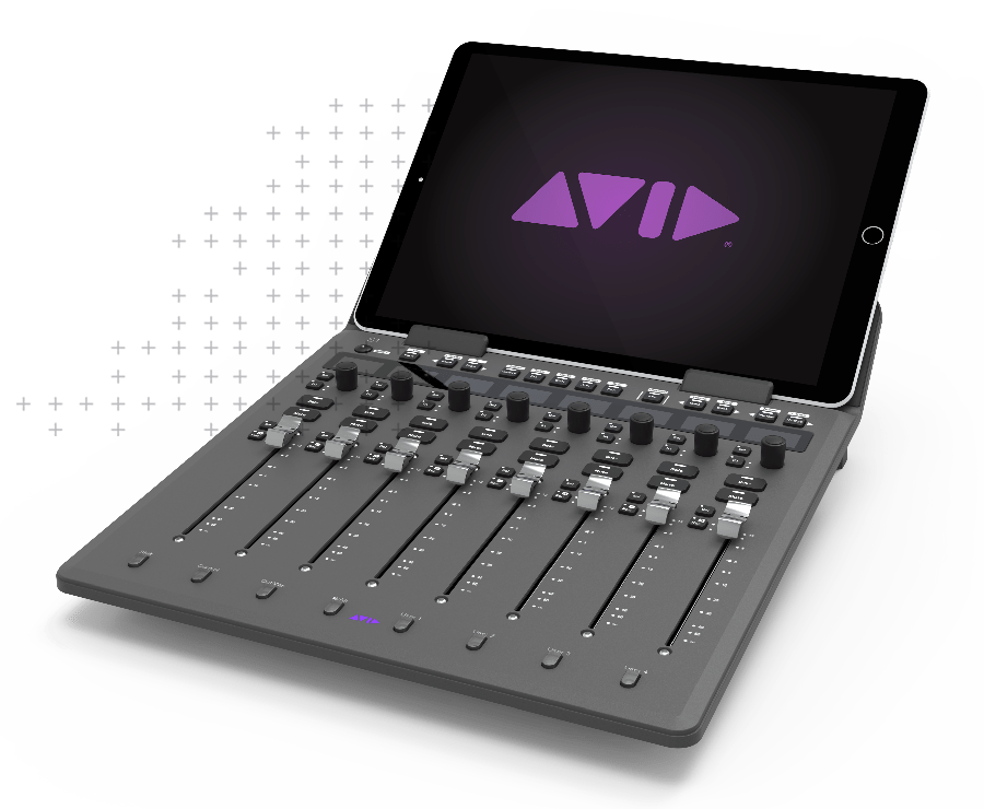 Avid sound mixer on transparent background with graphic pattern