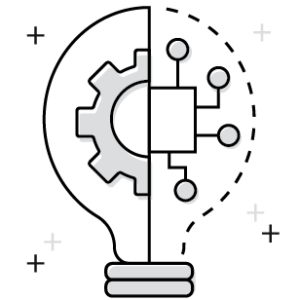 Graphic of lightbulb with gears turning